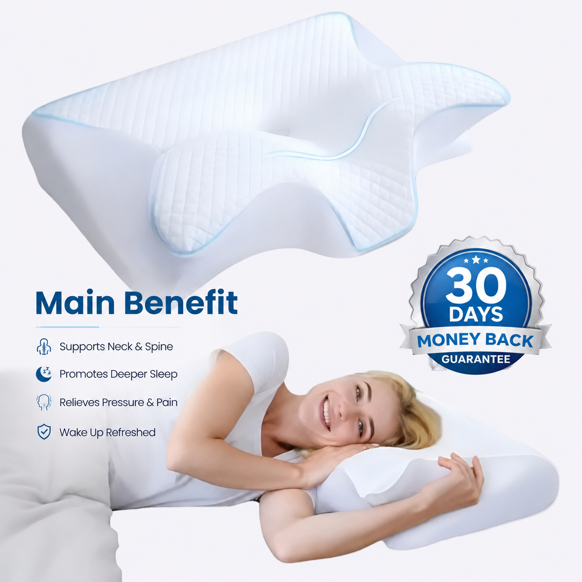 Memory Foam Cervical Pillow – White | Ergonomic Neck Support