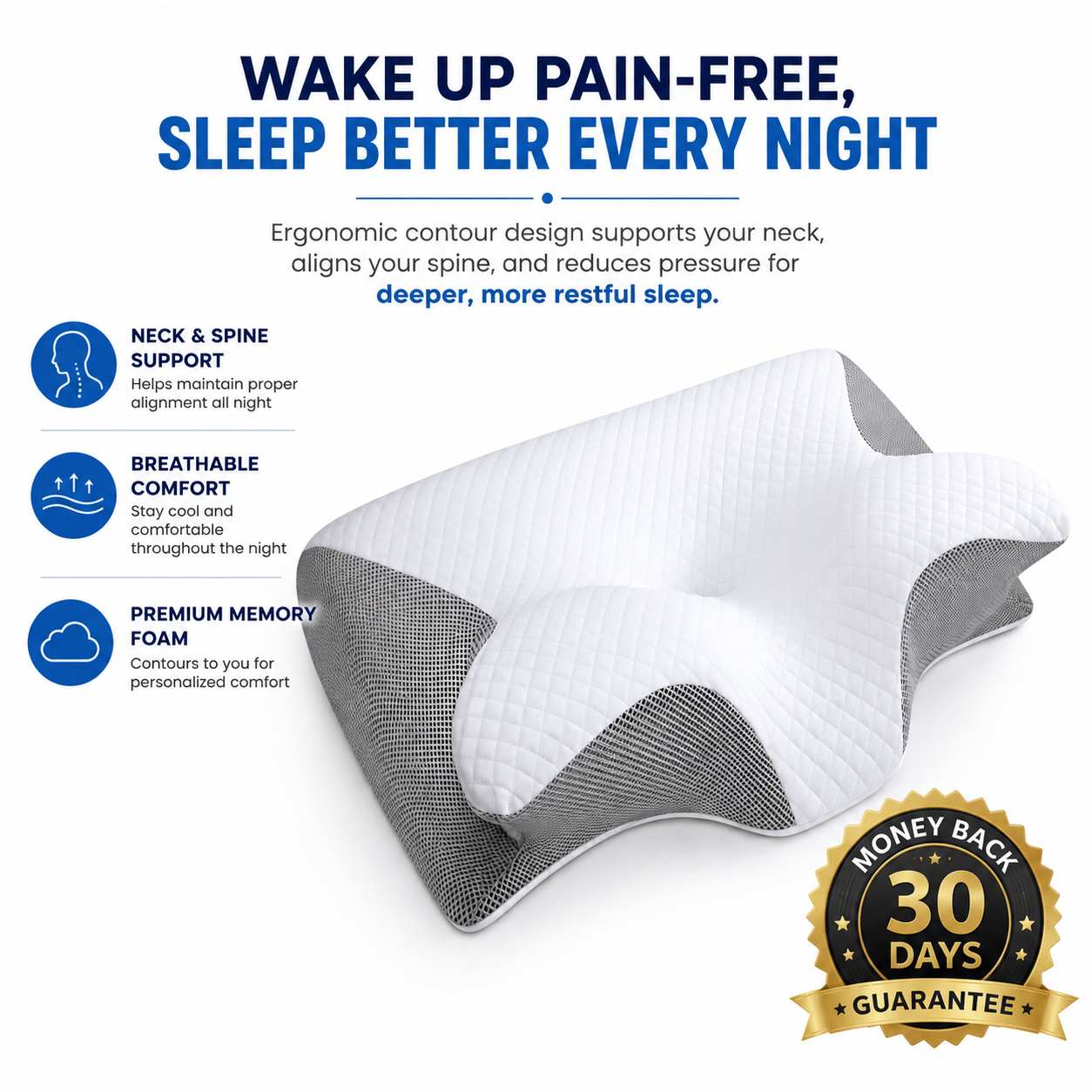 Memory Foam Cervical Pillow – Grey | Ergonomic Neck Support for Side & Back Sleepers